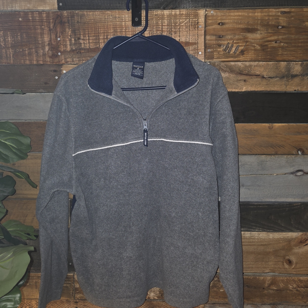 Vintage Nautica Jeans Gray and Blue Quater Zip Up Sweater